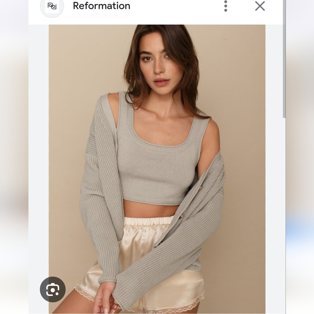 Reformation ELKE Sage Ribbed Tank And Cardi Set